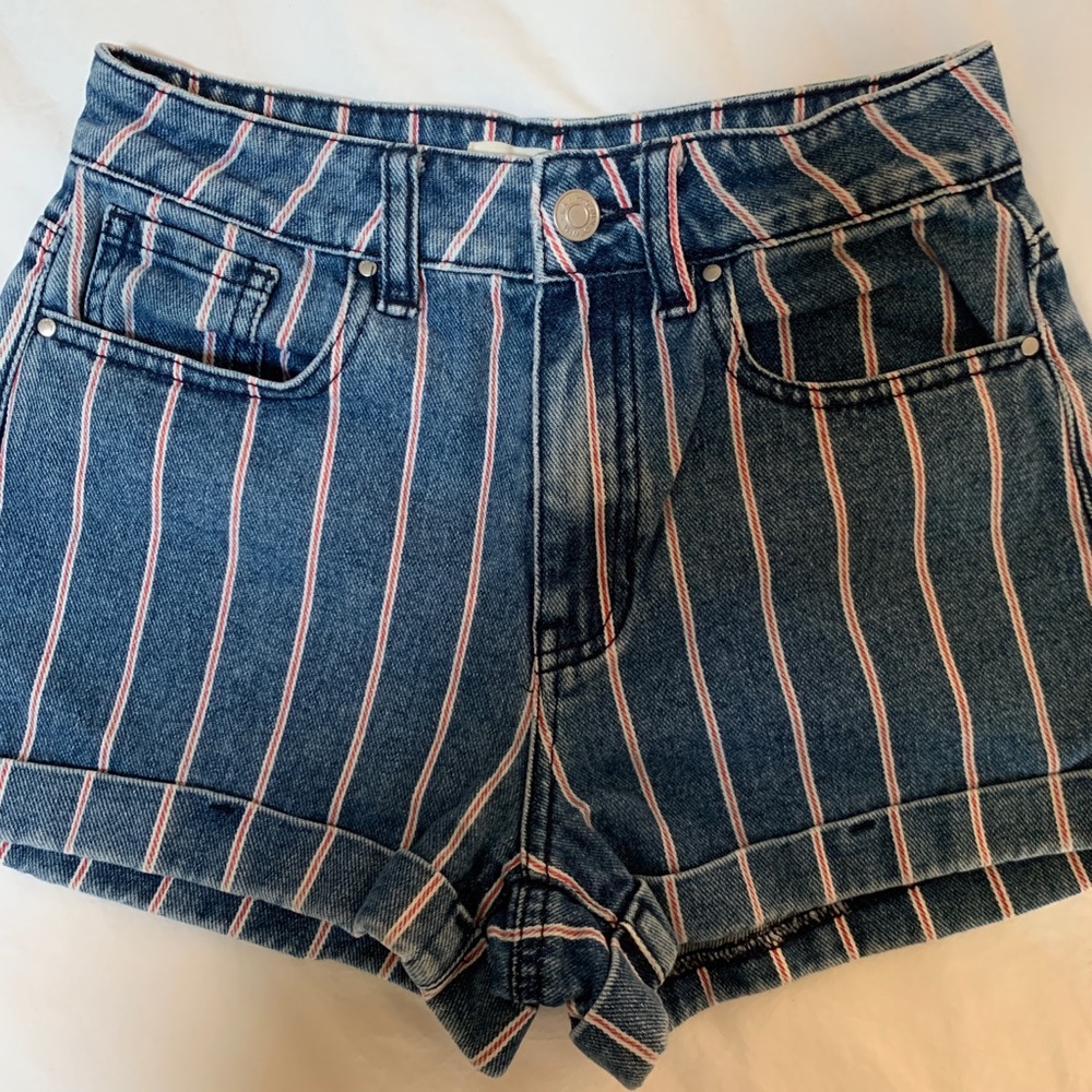striped jean shorts